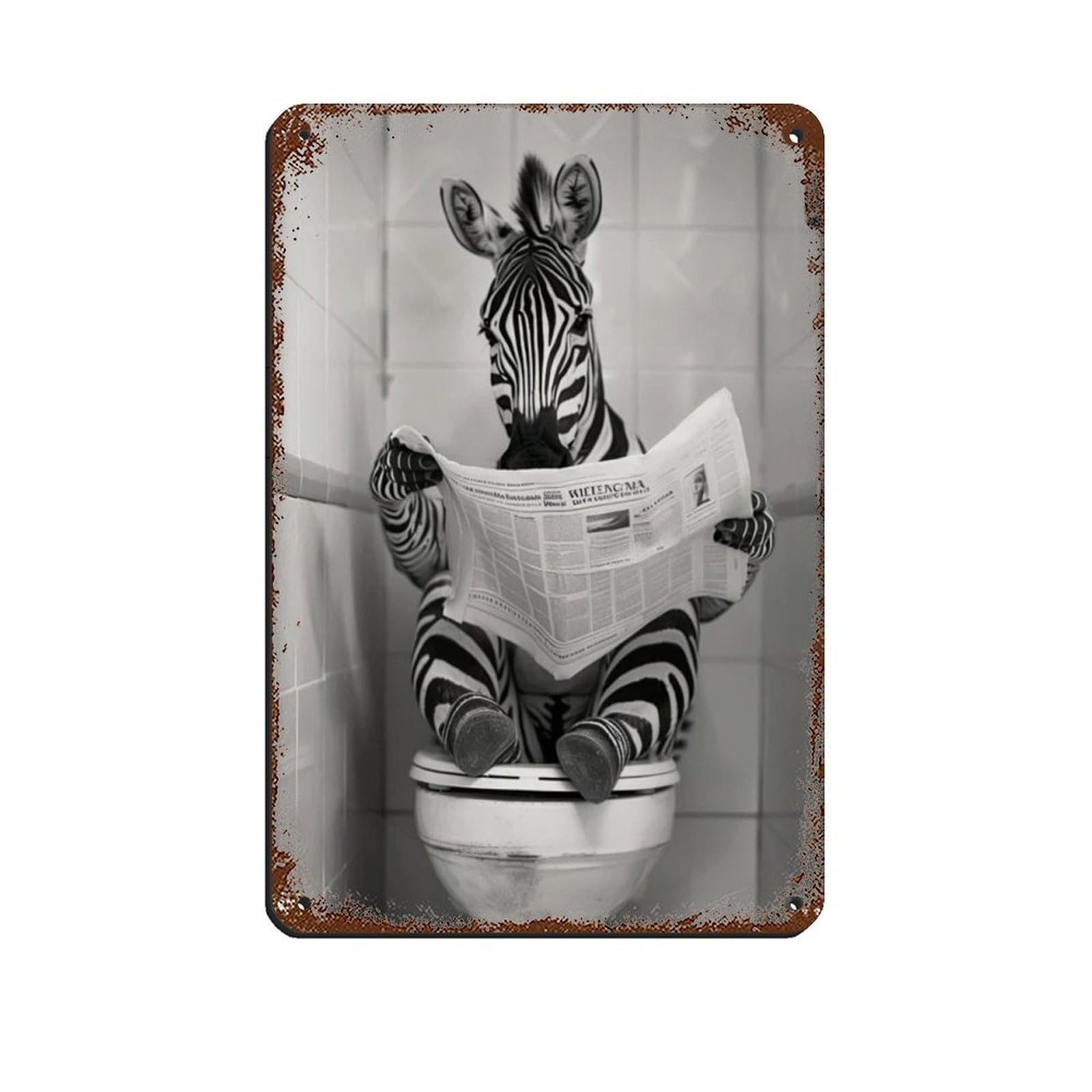 Zebra Sitting on The Toilet Reading A Newspaper (2) Retro Poster Metal Tin Sign Chic Art Retro Iron Painting Bar People Cave Cafe Family Garage Poster Wall Decoration 8x12inch(20x30cm)