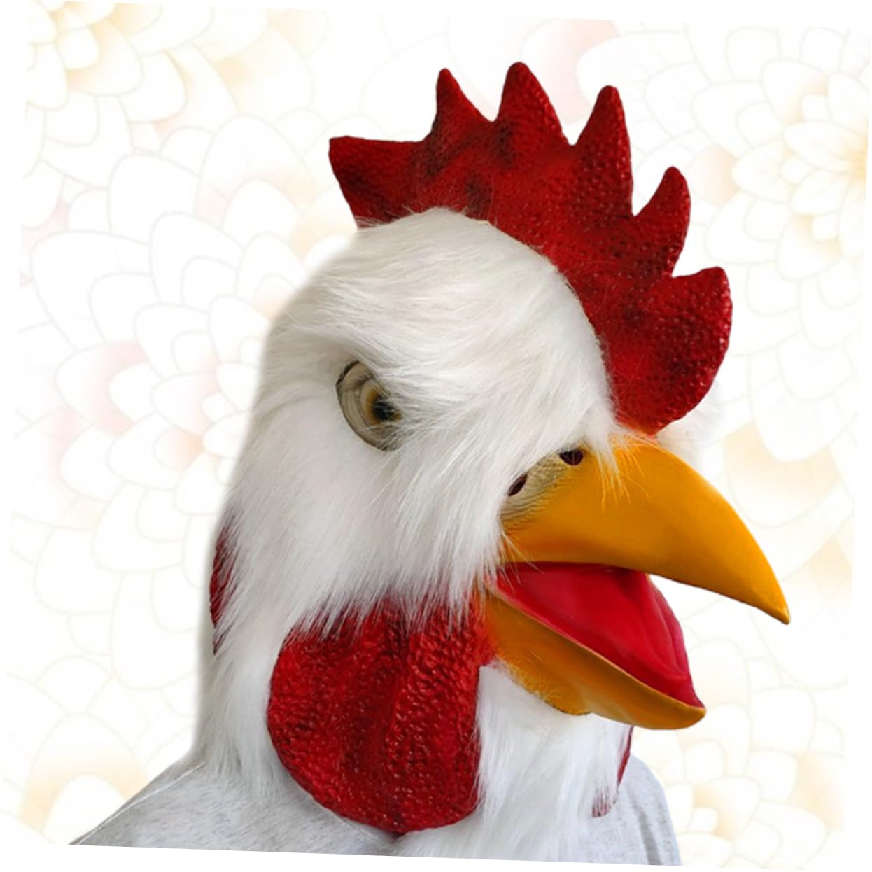 JEWEDECO Rooster Head Mask Realistic Furry Chicken Costume for Adults Halloween Carnival