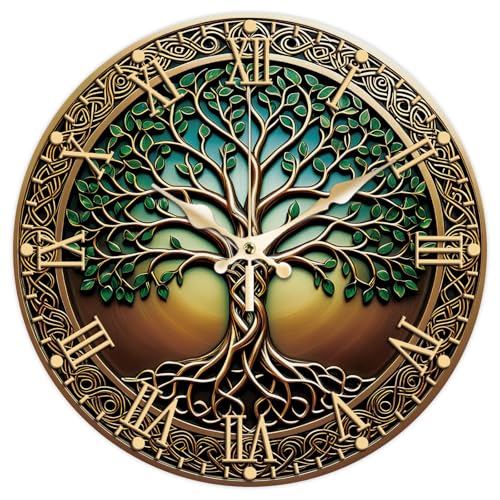 CHGCRAFT Horloge Murale Arbre de Vie en Bronze 123cm Style (2)D Ronde Décorative pour Chambre Salon Cuisine Bureau