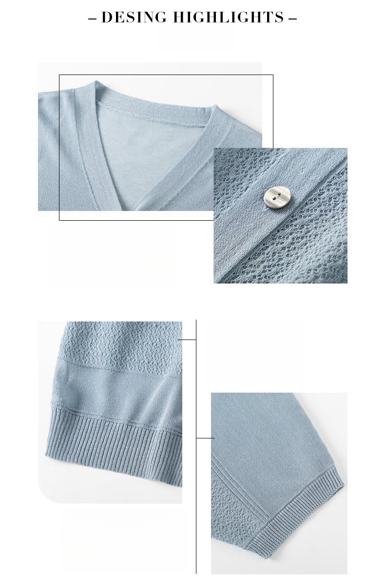 Cardigan Mujer, Cárdigan De Verano Blanco para Mujer, Chaqueta Tipo Cárdigan Ligera, Transparente, con Botones Y Cuello En V Y Manga Corta, Abrigo Informal De Punto Ajustado Y Elegante,