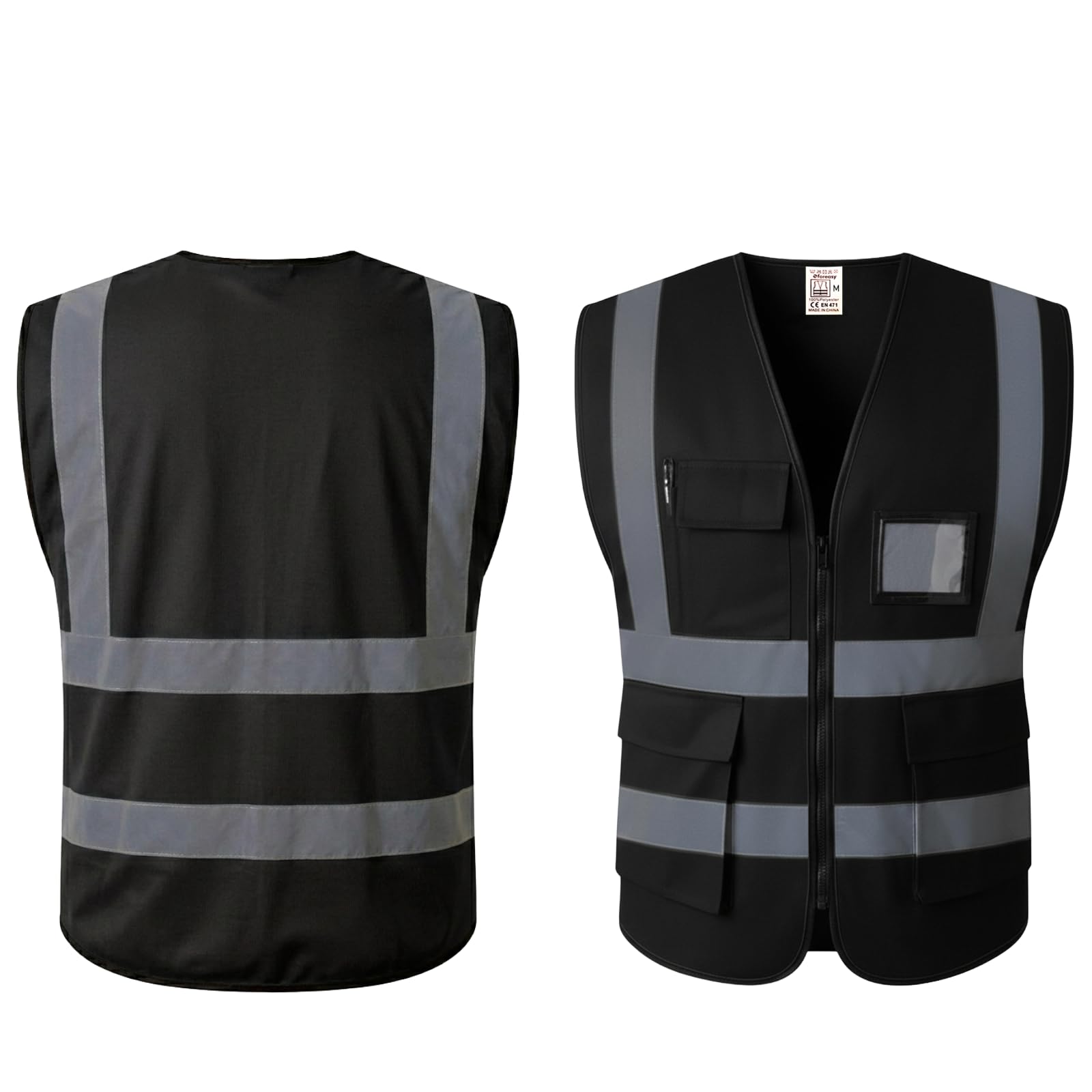 eforeasy High Visibility Safety Vest With Pockets Unisex Black (UK, Alpha, XL, Regular, Regular, Black)