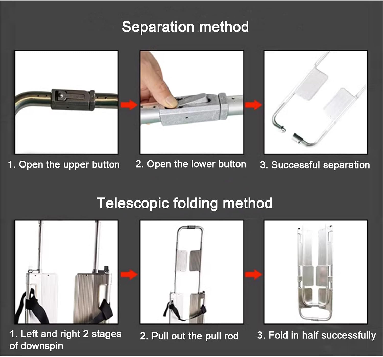 Portable Stretcher, Aluminum Alloy Foldable Stretcher, Separatable Type Scoop Stretcher, Adjustable Length Telescoping Tubes Transport Medical Stretcher with, for Hos