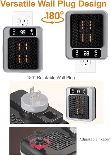 Miniatura 6 de Calentador de espacio de pared enchufable con control remoto, calentadores portátiles inteligentes de ahorro de energía con termómetro ajustable,