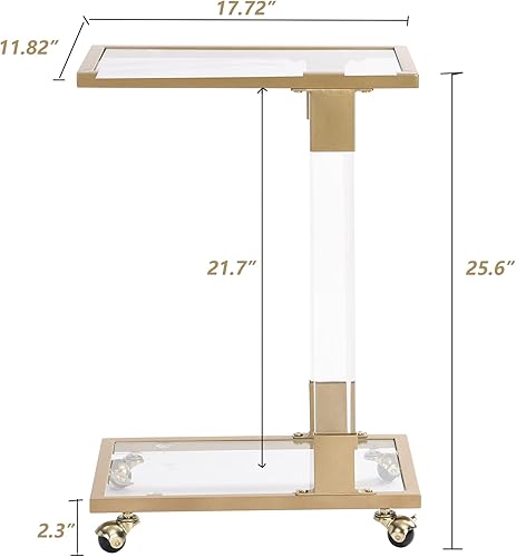 Miniatura 2 de Juego de 2 mesas auxiliares de cristal dorado, mesas laterales en forma de C con ruedas, mesa acrílica para sala de estar, mesa C para dormitorio,
