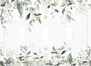 Decorative Switch Plate Covers Rustic Ink Green Eucalyptus Leaves Sage leaf 3 Gang Light Switch Cover Plate Triple Toggle Wall Plate Light Switch Covers for Country Bedroom Home Decor
