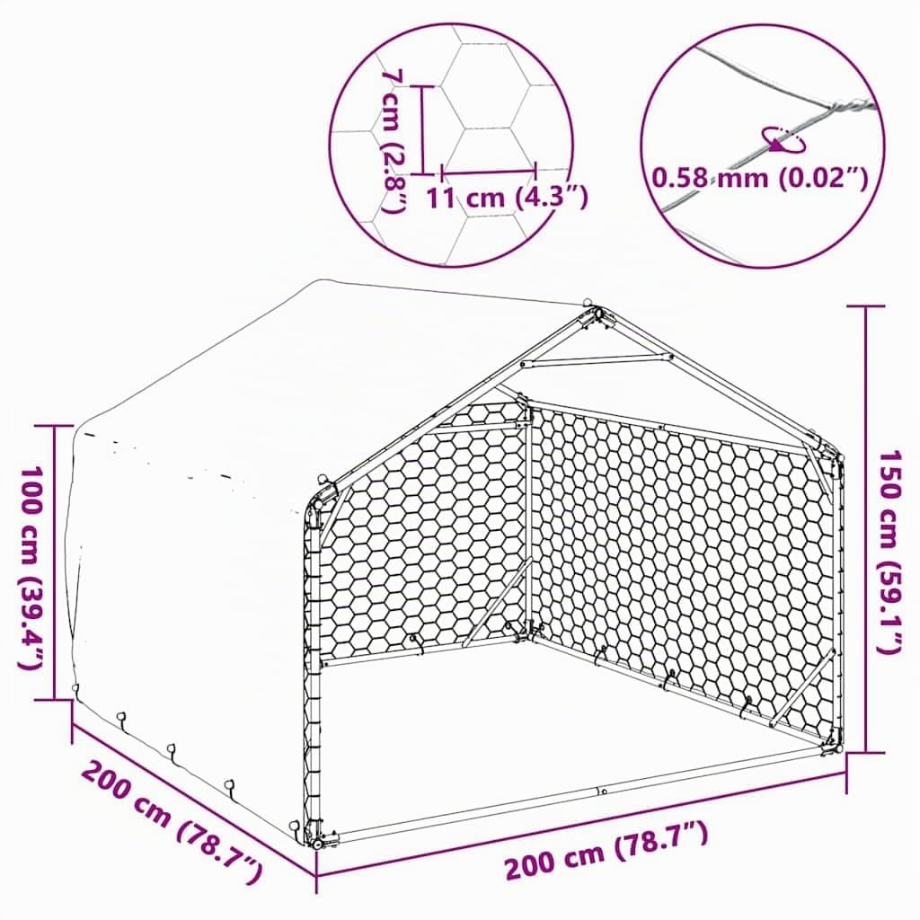 vidaXL Cuccia per cani da esterno con copertura 2x2x1,5 m in acciaio zincato