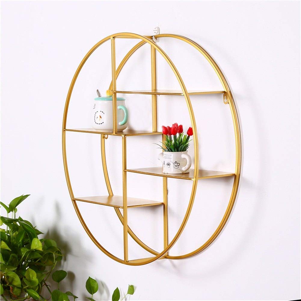 Étagère murale ronde en métal or un design rétro élégant pour sublimer votre salon