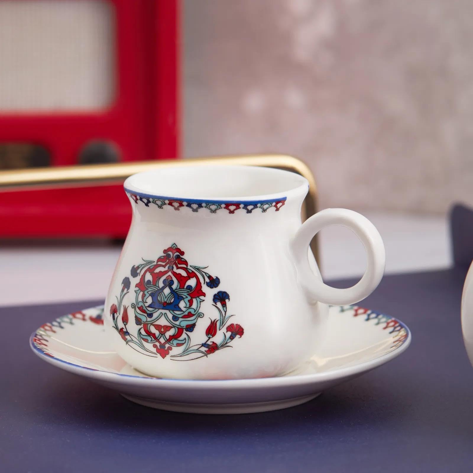 KARACA Hattat Turkish Coffee Cup Set for 6 People - 12 Piece Coffee Cups with Saucers - Small Porcelain Espresso Cups Set - Ideal for Serving Arabic Coffee, Greek Coffee (90ml)