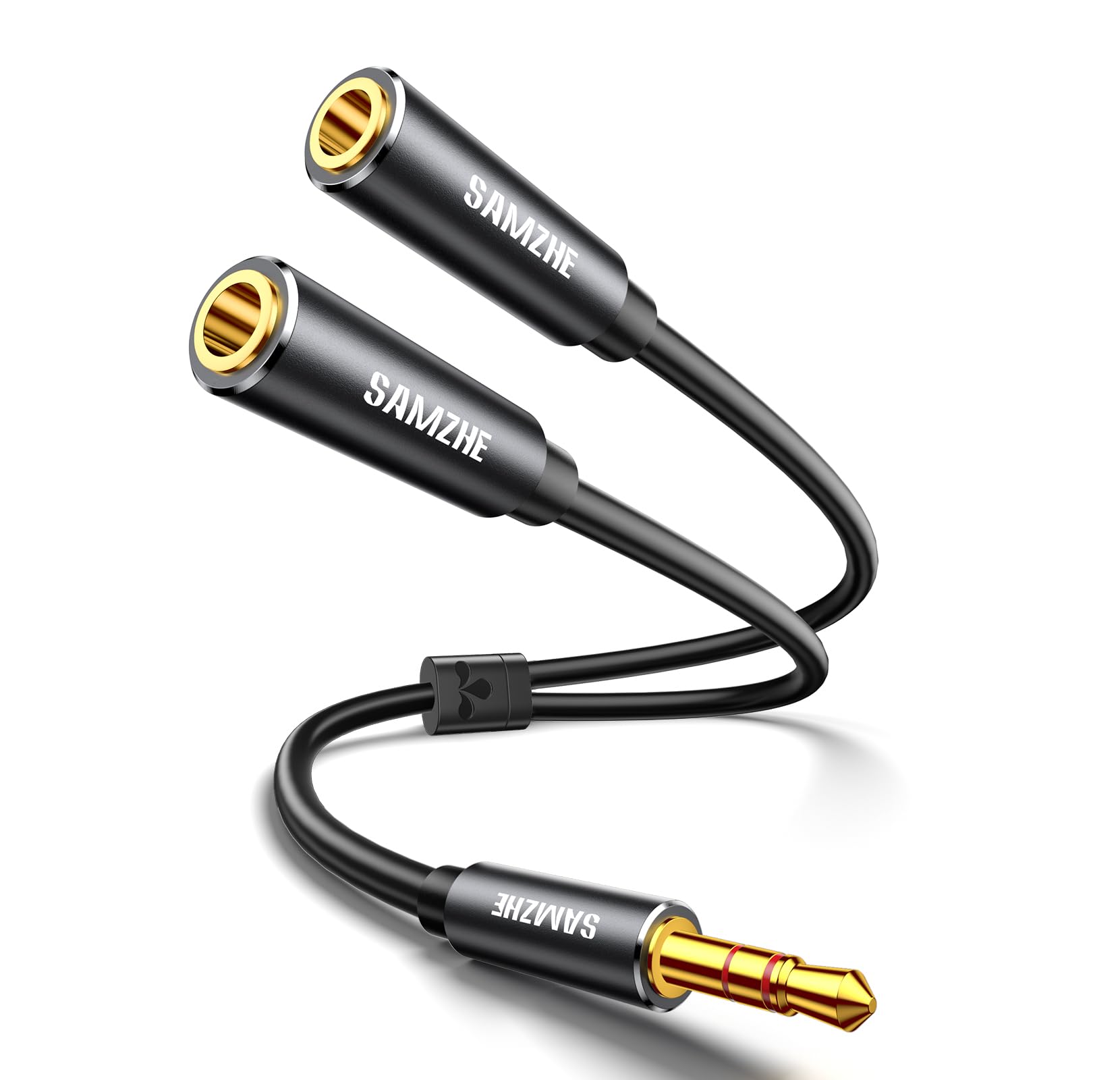 SAMZHE Kopfhörer-Splitter, 3,5 mm, 1 Stecker auf 2 Buchsen, Y-AUX-Kabel, 24 K vergoldet, OFC, Hi-Fi-Stereo-Kabel ohne Mikrofon, 24 cm für PS5, PS4, Switch, Xbox, iPhone, iPad, Auto, Laptop, Audio
