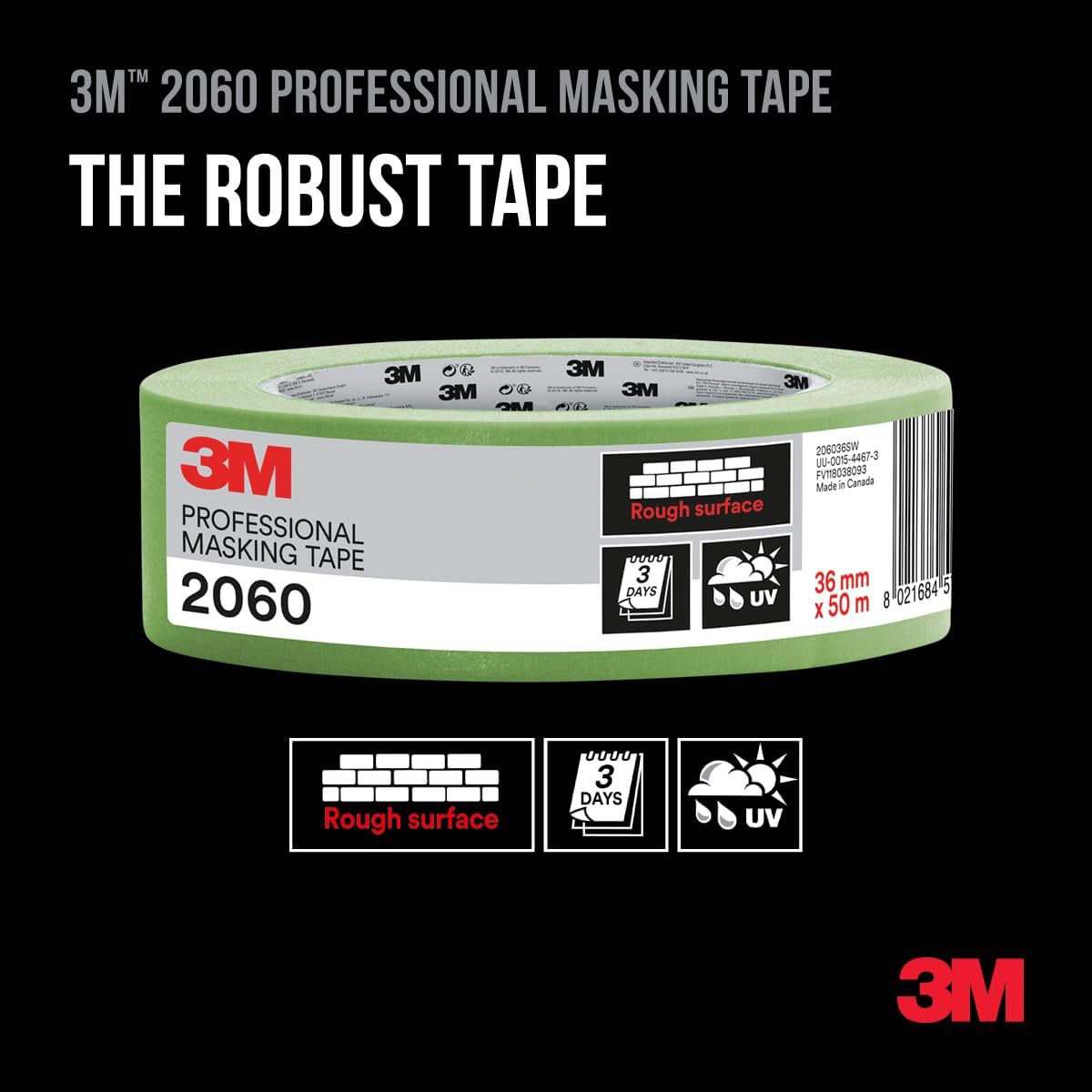 3M Nastro da Mascheratura Professionale 2060 per Superfici Ruvide, Verde - 1 Rotolo, 48 mm x 50 m - Adesivo per Pittura e Decorazioni, Interni ed Esterni