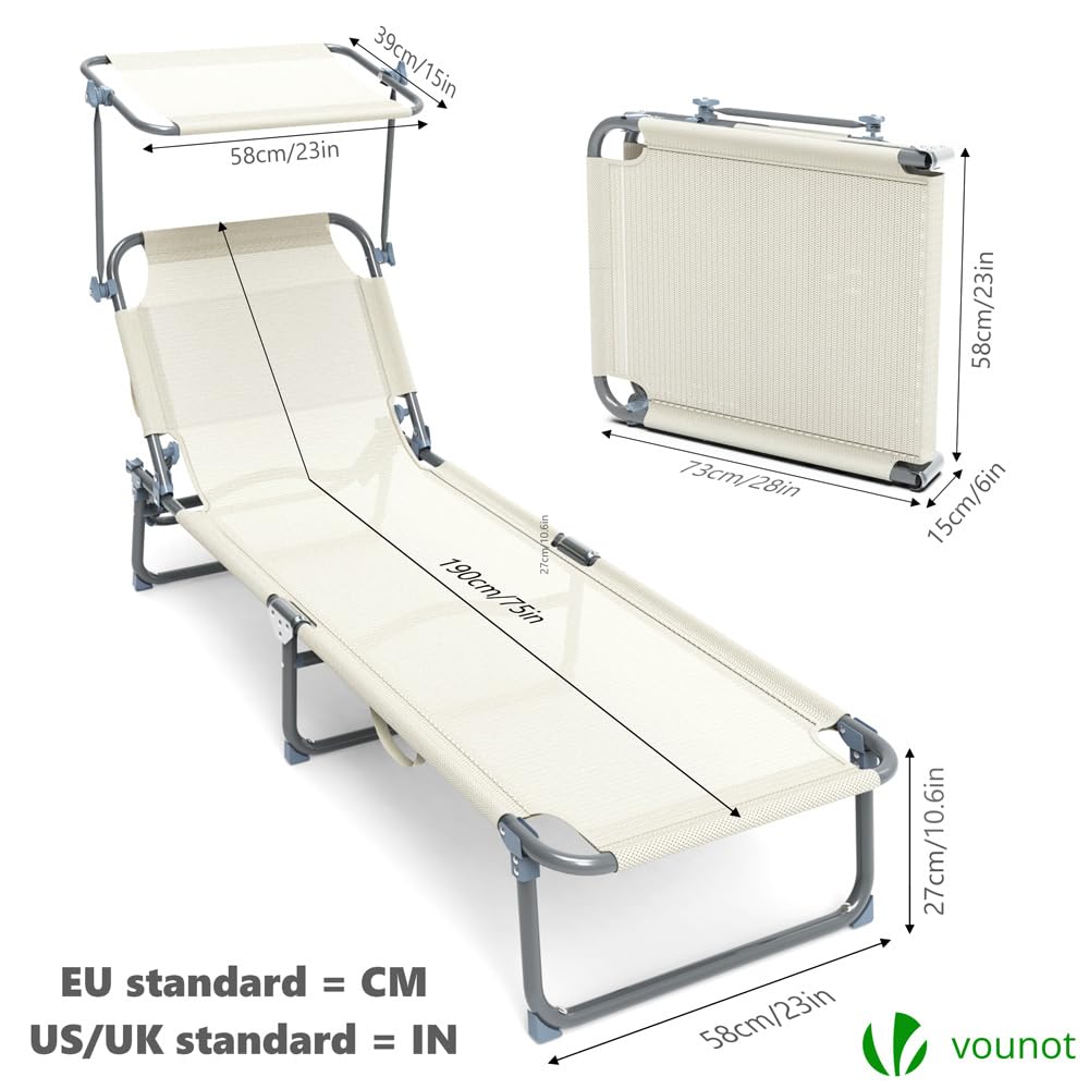 vounot Zonneligstoel met zonneklep, opvouwbaar, van textiel, met