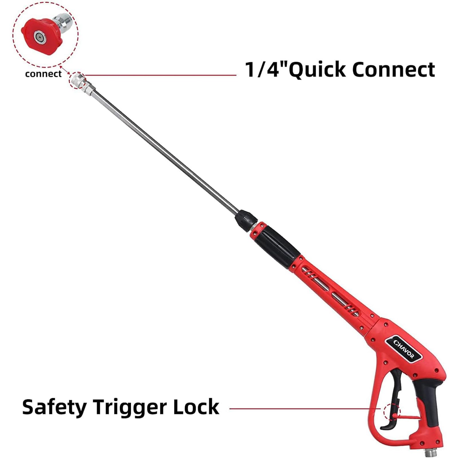 Pistola de lavado a presión con varilla de extensión de repuesto, pistola de lavado eléctrica mejorada con 5 puntas de boquilla de pulverización, accesorio M22, 37 pulgadas, 3000 PSI