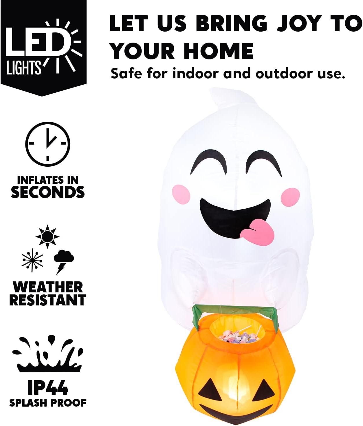 Joiedomi 4.5 ft Tall Halloween Inflatable Outdoor Decorations, Blow Up Halloween Yard Decorations Inflatable Window Ghost Decor, Blow Up Ghost with Candy Basket for Window Decor image 3