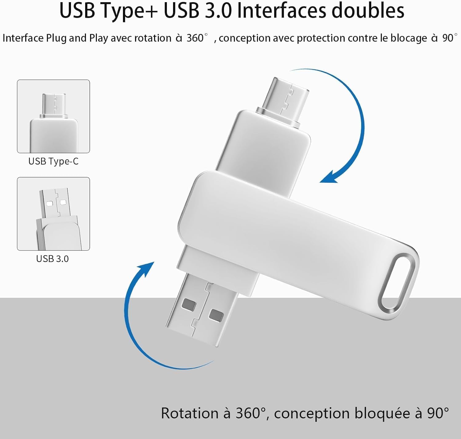 Clé USB 128 Go Flash Drive,Double Port Connecteur USB-C et USB-A, USB 3.0 Transmission Haute Vitesse, Adapté à iOS, Android, Pad, Type C et PC, Cle USB C Stockage Photos, Vidéos - 2