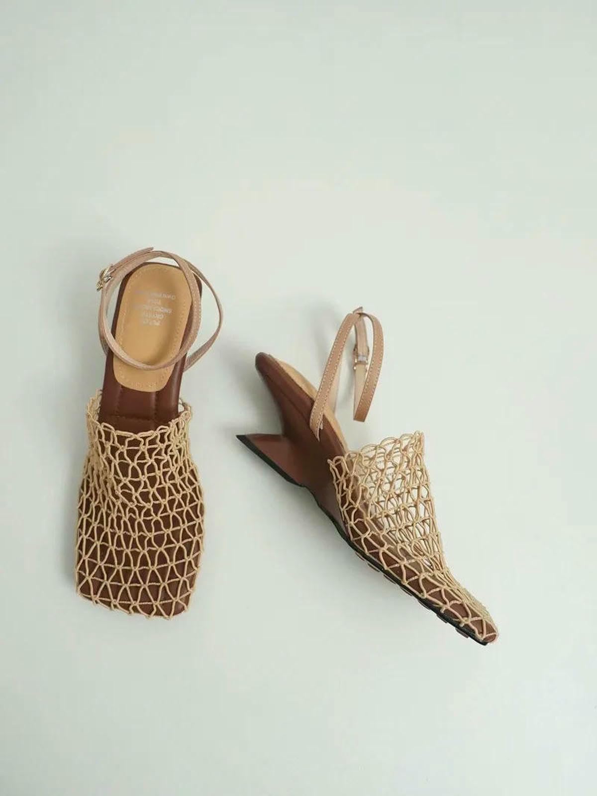 Sandały dla kobiet Letni Projektant Damskie Koronkowe Siatki Plac Toe Shallow Wąski Pasek Braided Slip-On Wysokie Obcasy Sandały-Ariot-40