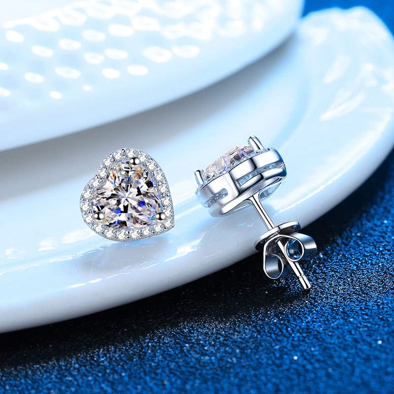 Pierced Earrings，Women's Earrings，Ear Studs，Women' 1-4CT Diamond Heart Earrings for Women Pass Diamond Test Moissanite Stud Earrings Sterling Silver Jewelry D Color VVS1 Certified