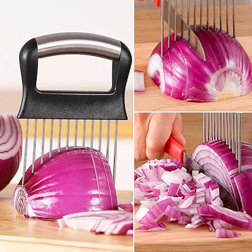 Miniatura 7 de Soporte de cebolla para rebanar, soporte de rodajas de cebolla de acero inoxidable actualizado 2024 cortador de verduras cortador de verduras,