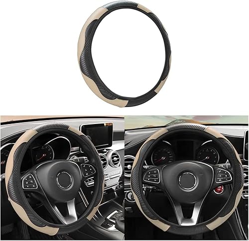 Funda universal de microfibra para volante de automóvil, de piel sintética, elástica, 15 pulgadas, costuras de color, antideslizante, protector de