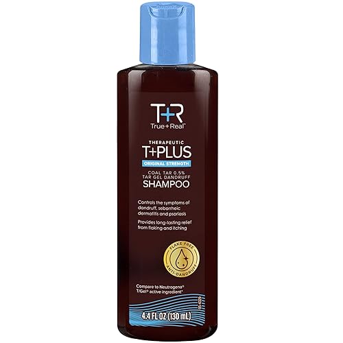 True+Real Champú de alquitrán de hulla terapéutico Plus Tar Gel anti-caspa, fuerza original 0.5% alquitrán de hulla, 4.4 fl oz