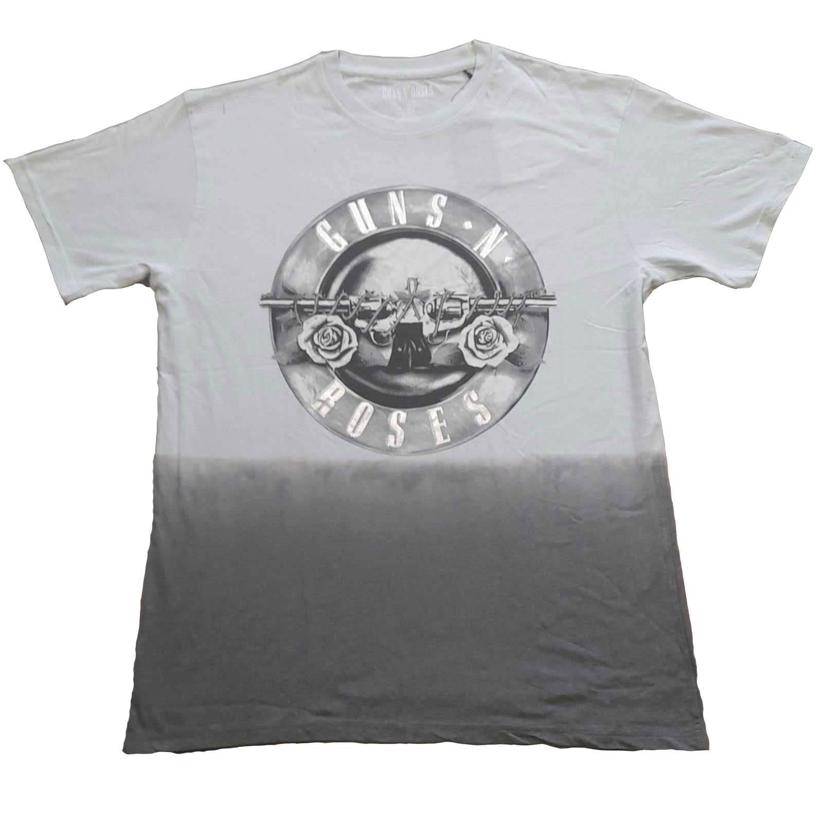 Paradiso Clothing Unisex Grey/Silver Guns N Roses Tonal Foil Print Bullet Dip Dye T Shirt - L