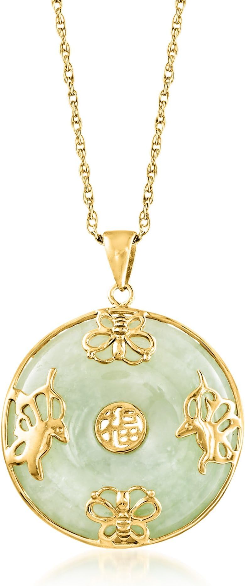Ross-Simons Jade"Good Fortune" Butterfly Pendant Necklace in 18kt Gold Over Sterling. 18 inches