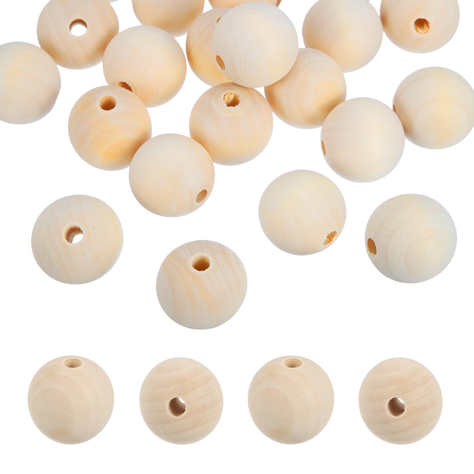 PATIKIL 25pcs 30mm Beige Natural Wood Beads with 6mm Hole Unfinished Round Wooden Loose Spacer Balls Bulk for DIY Crafts Garland Macrame Farmhouse Decor Jewelry Making