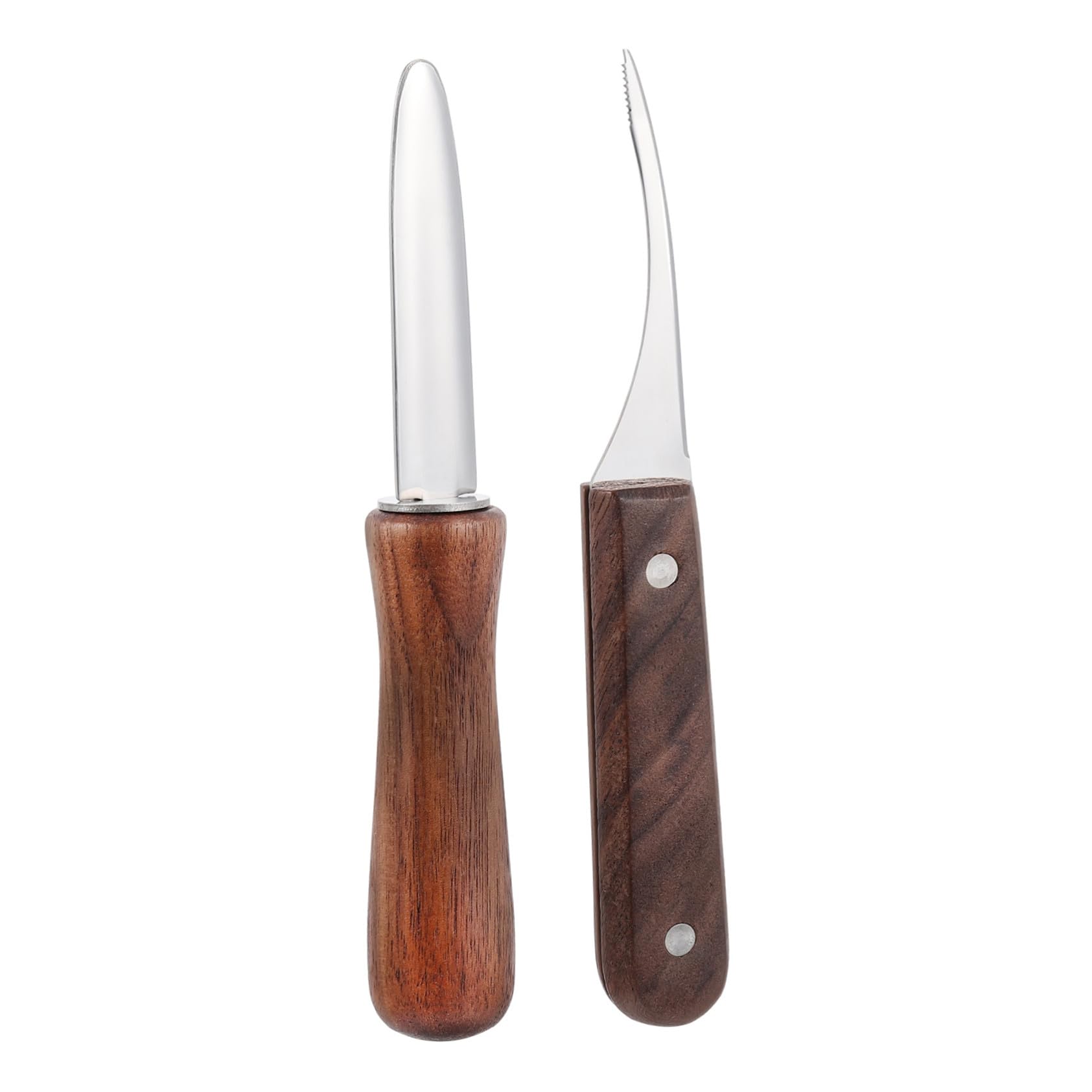 TOYANDONA 2 Piezas Cuchillos de Acero Inoxidable para Abrir Ostras y Limpiar Gambas Herramientas Ergonómicas para Mariscos con Mango de Madera Resistente y Fácil de Usar