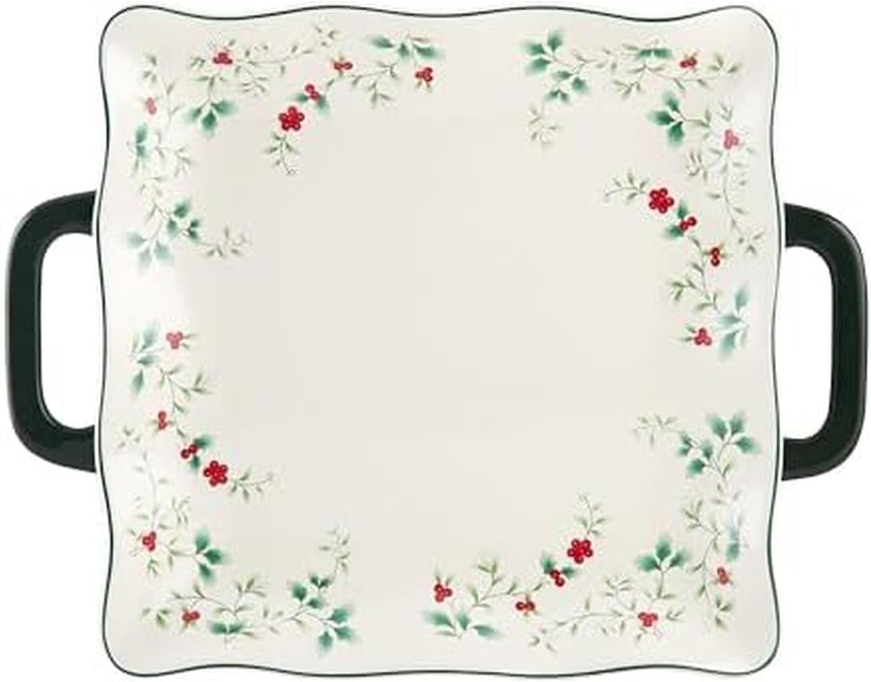 Winterberry Square Platter with Handles, Multicolored, 15.25 Inch
