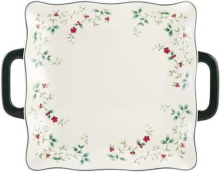 Pfaltzgraff Winterberry Square Platter with Handles, Multicolored, 15.25 Inch