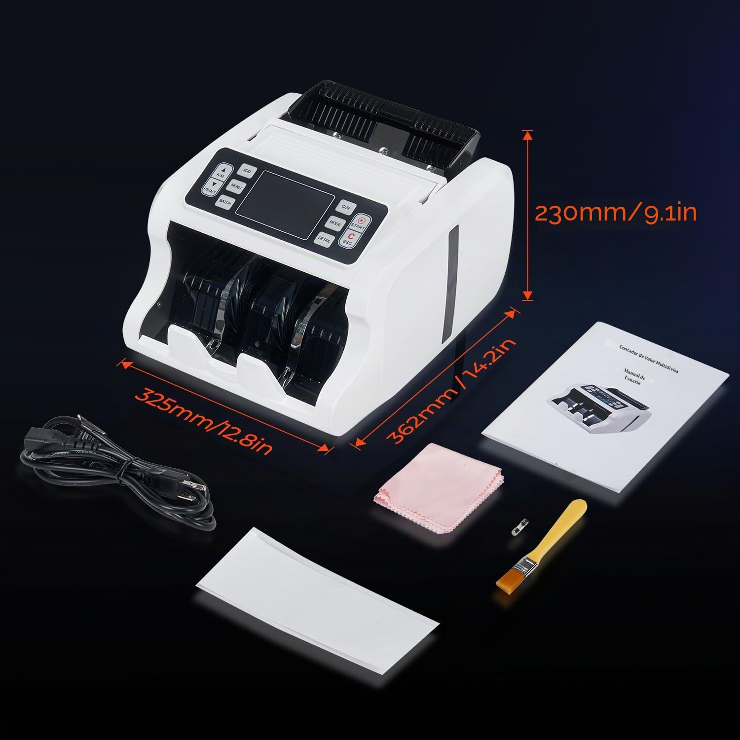 MUNBYN 2025 Nuevo Contadora de Billetes de Mixto, Maquina Contar Billetes, Detector Billetes Falsos con UV/MG/IR/MT, EUR, USD, CAD, Más de 120 Divisas, Pantalla TFT de 3.5", 2 Años de Garantía, IMC09