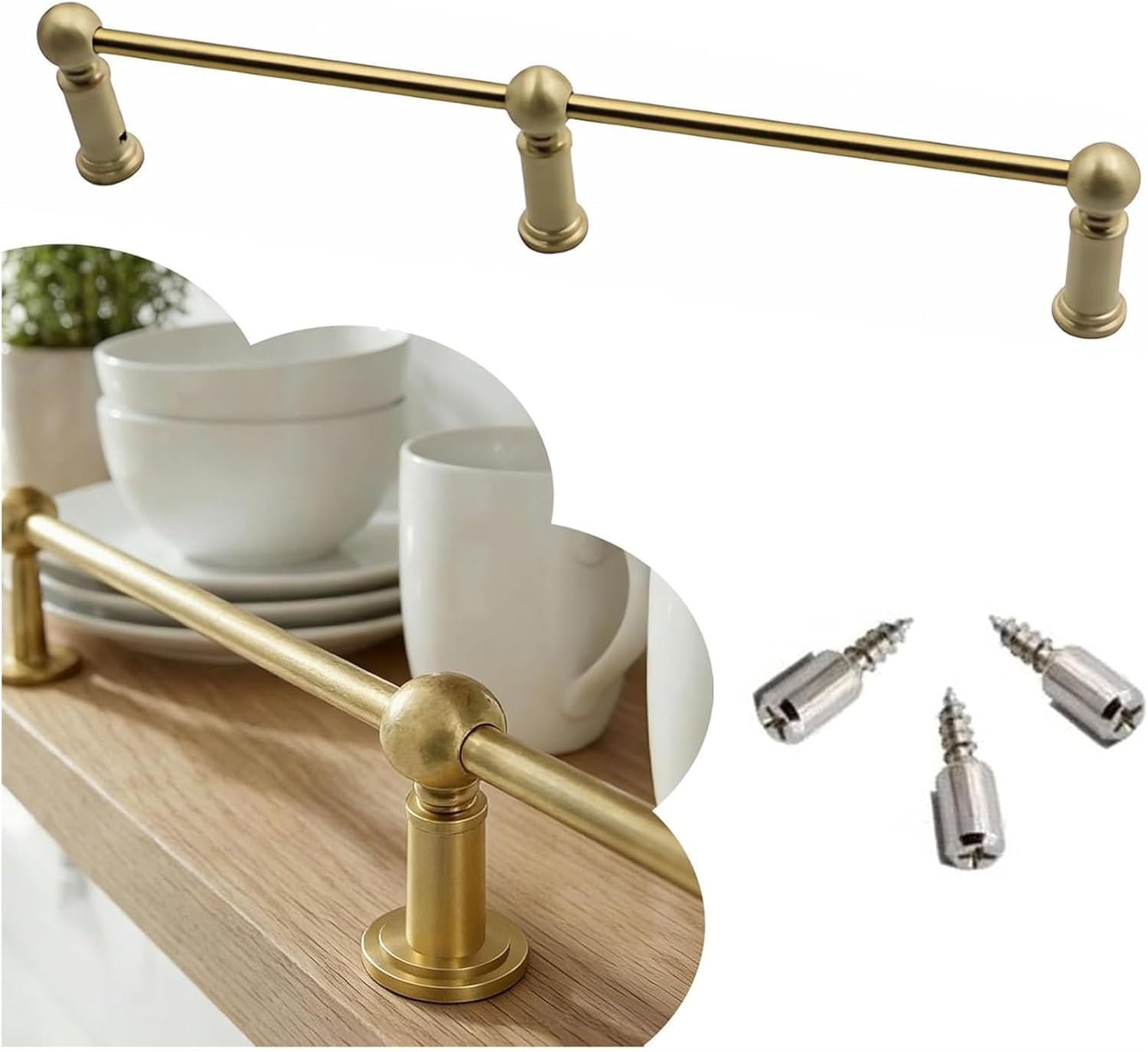 Set di barre di sicurezza personalizzabili in ottone massiccio con 3 montanti da 20,3-106,7 cm per mensole, confezione da 10 pezzi, 40in / 102 cm, binario di sicurezza per casa e ufficio