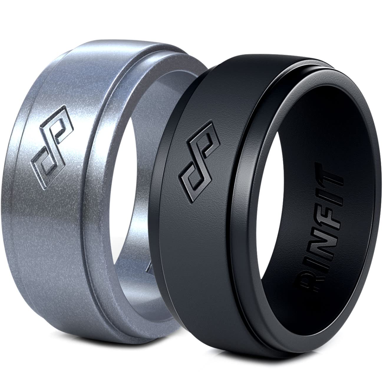 Rinfit Silicone Rings for Men 9mm Wide, 2mm Thick - Mens Rubber Wedding Bands - Infinity Silicone Rings for Him - Patented Design