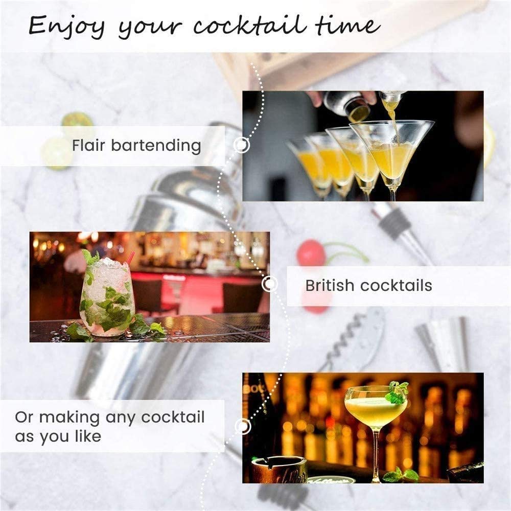 Steker Set Bartender Kit con soporte |Kit de barras Bebida mezclador Set para mezcla de bebidas - Herramientas de barras: Coctelera de Martini, Jigger, colador, Cuchara del mezclador, Muddler, L