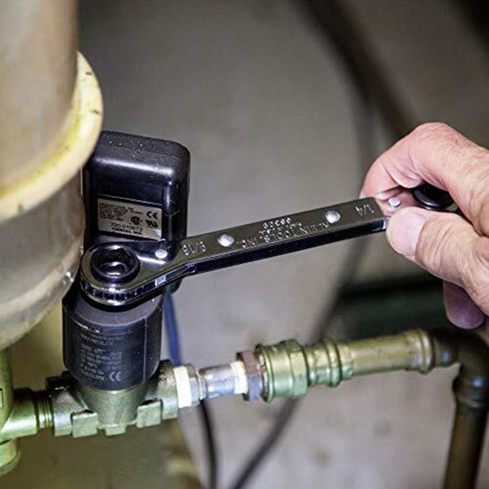 Chiave a cricchetto quadrata a doppia testa per apparecchiature di refrigerazione con aperture da /4" 3/8" 5/16" 3/16" in acciaio al carbonio cromato per HVAC e (bianco piatto)