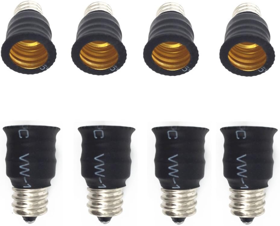 8 Pack E12 to E14 Bulb Converter Adapter for LED Light Lamp (Black)