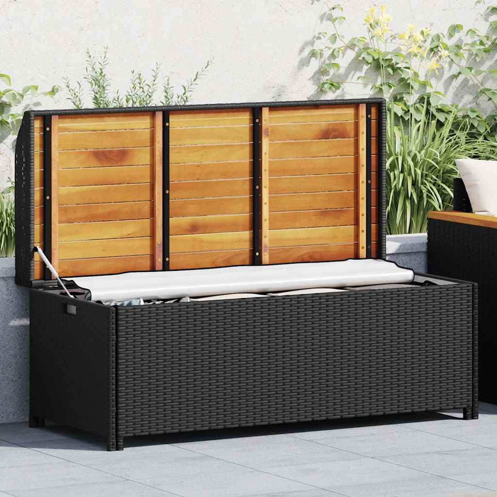 Panca da giardino con vano portaoggetti, 120 cm, in polyrattan e legno di acacia, resistente alle intemperie, robusta, salvaspazio, per esterni, balcone, terrazza, veranda