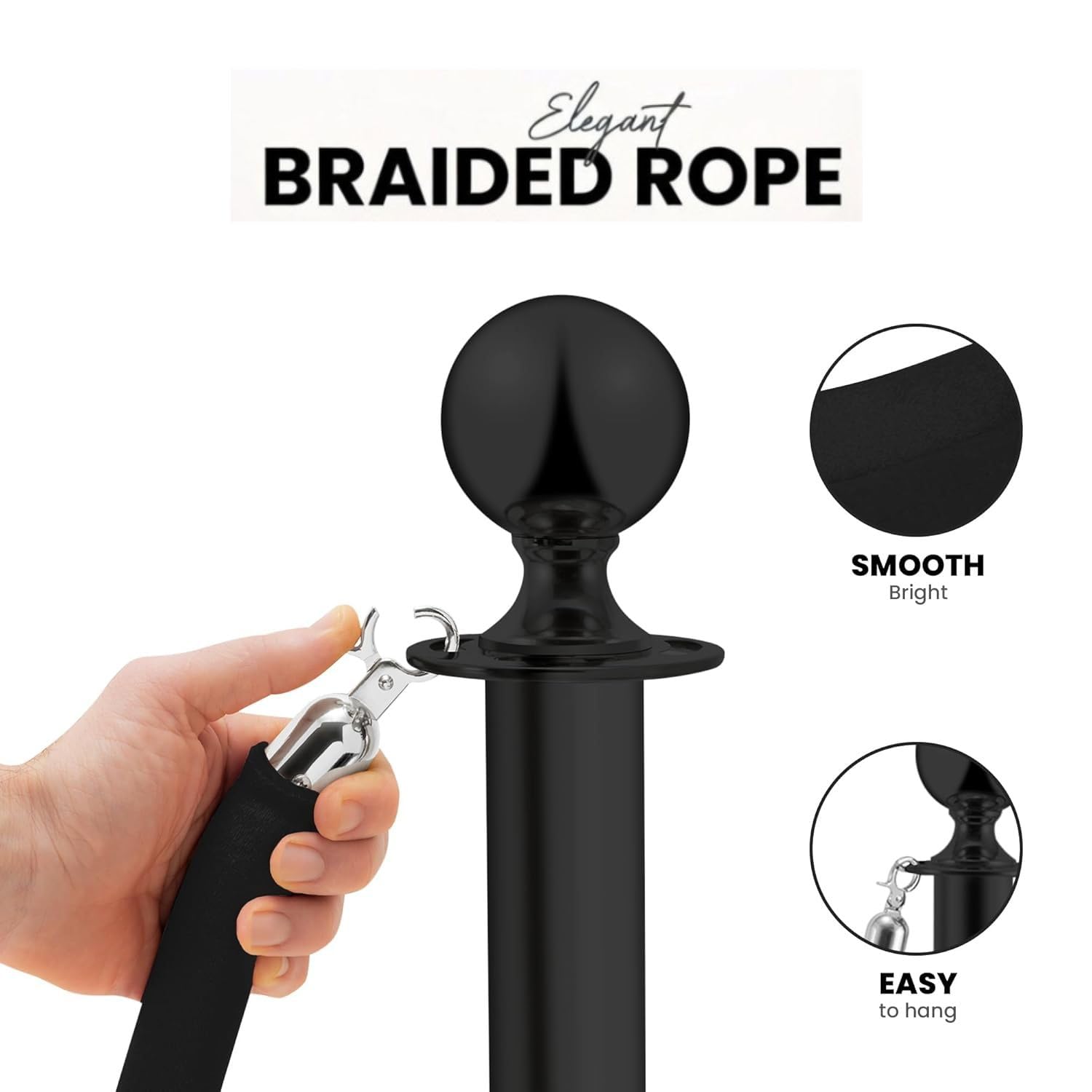 Postes Separadores de Acero Inoxidable Negro 90 cm 2 Piezas Control de Multitudes