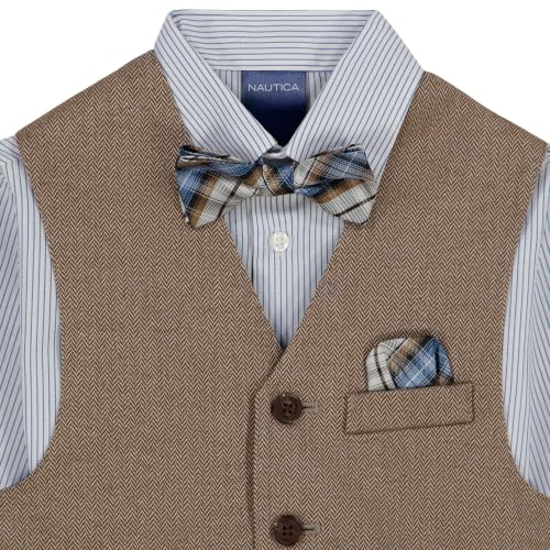 Image of Nautica Boys' 4-piece Formal Suit Set with Vest, Pants, Collared Dress Shirt, and Tie