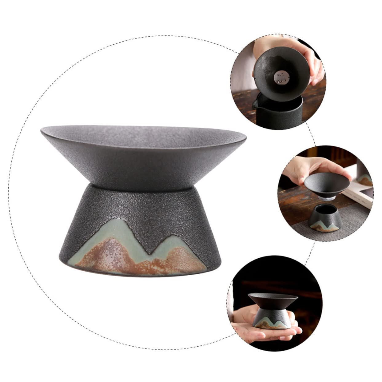SOIMISS 3 Piezas Filtro De Té Colador De Té Platillo Embudo Taza De Colador De Té Filtros Infusor De Té Taza Para Té Infusores De Té De Hojas Sueltas Descafeinado Neto Gres Black Cerámica