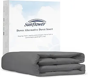 sunflower Twin Comforter Steel Gray Lightweight Down Alternative Filling Cotton Shell Bedding Twin XL Comforter Blanket for Dorm Hot Sleepers with Corner Tabs Soft Breathable Machine Washable