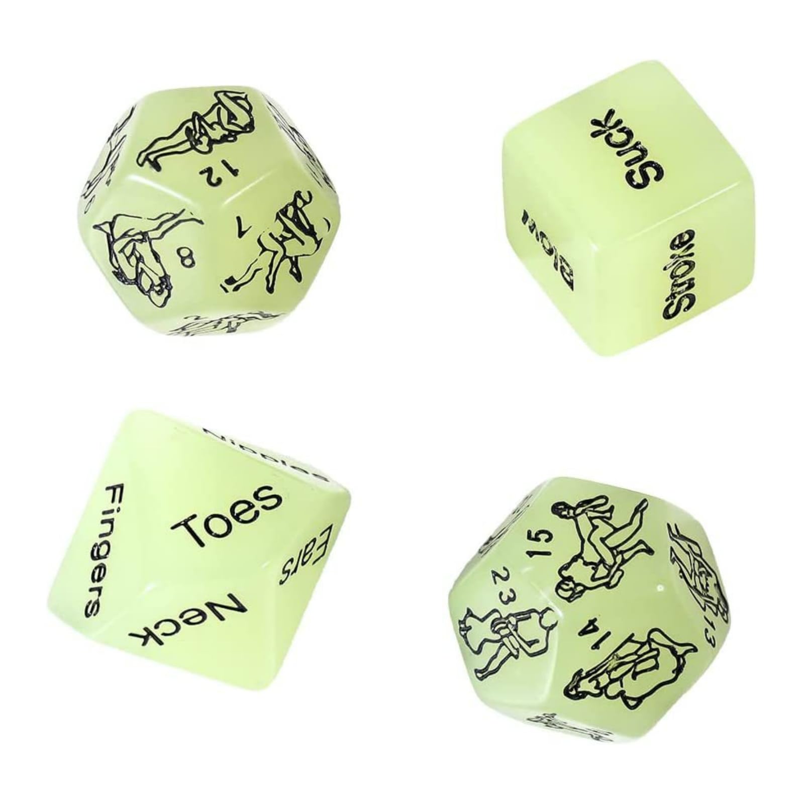 4 in 1 Glow-in-the-Dark Dice Set, Marbled Engraved Dice, Multiple Positions Available-B140 (glow-in-the-dark)