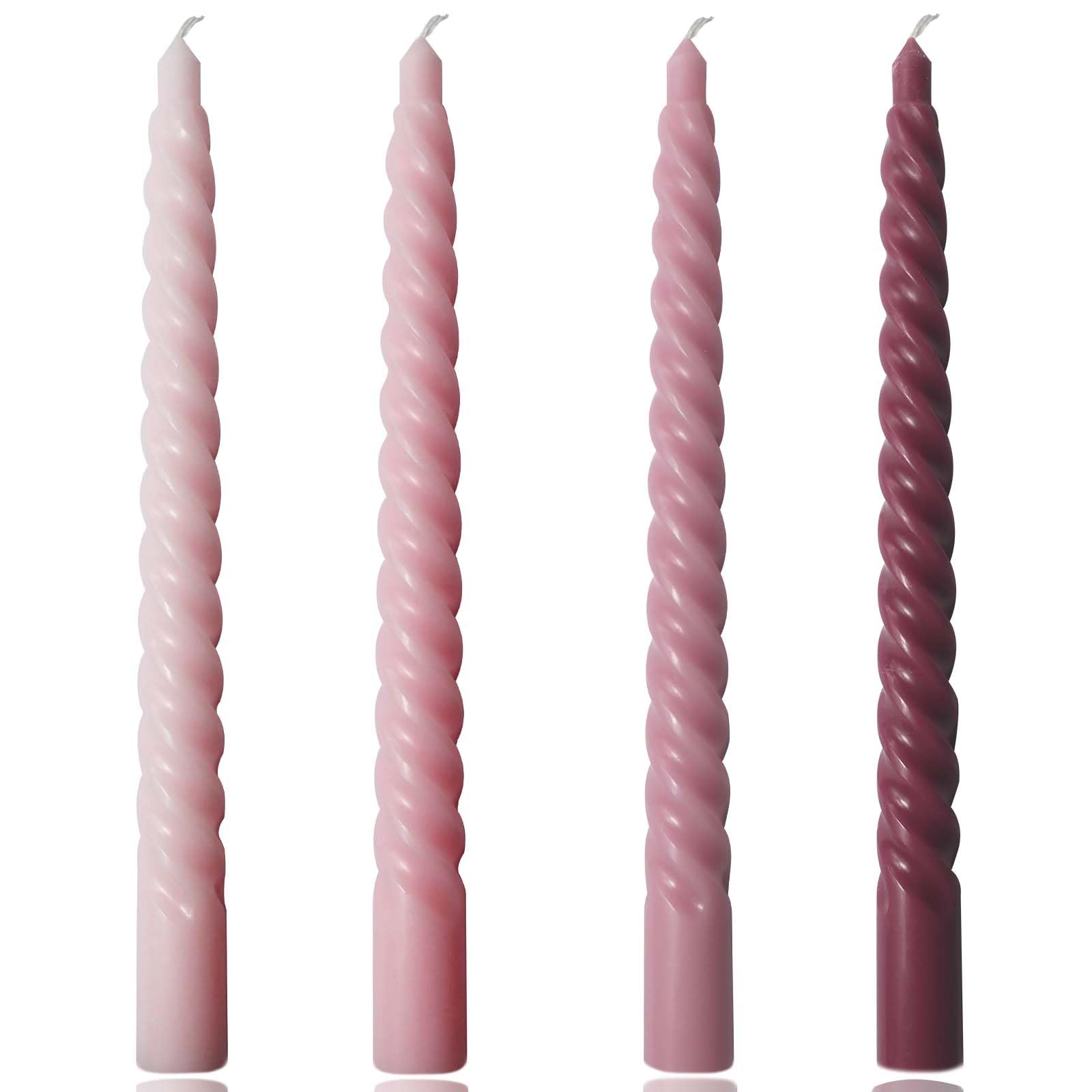 4 Pack 10 Inch Gradient Color Spiral Taper Candles for Wedding,Birthday,Christmas and Spring Home Decoration, Kitchen Twisted Candlesticks for Dinner Halloween,Thanksgiving (4, Pink Series, 10 in)