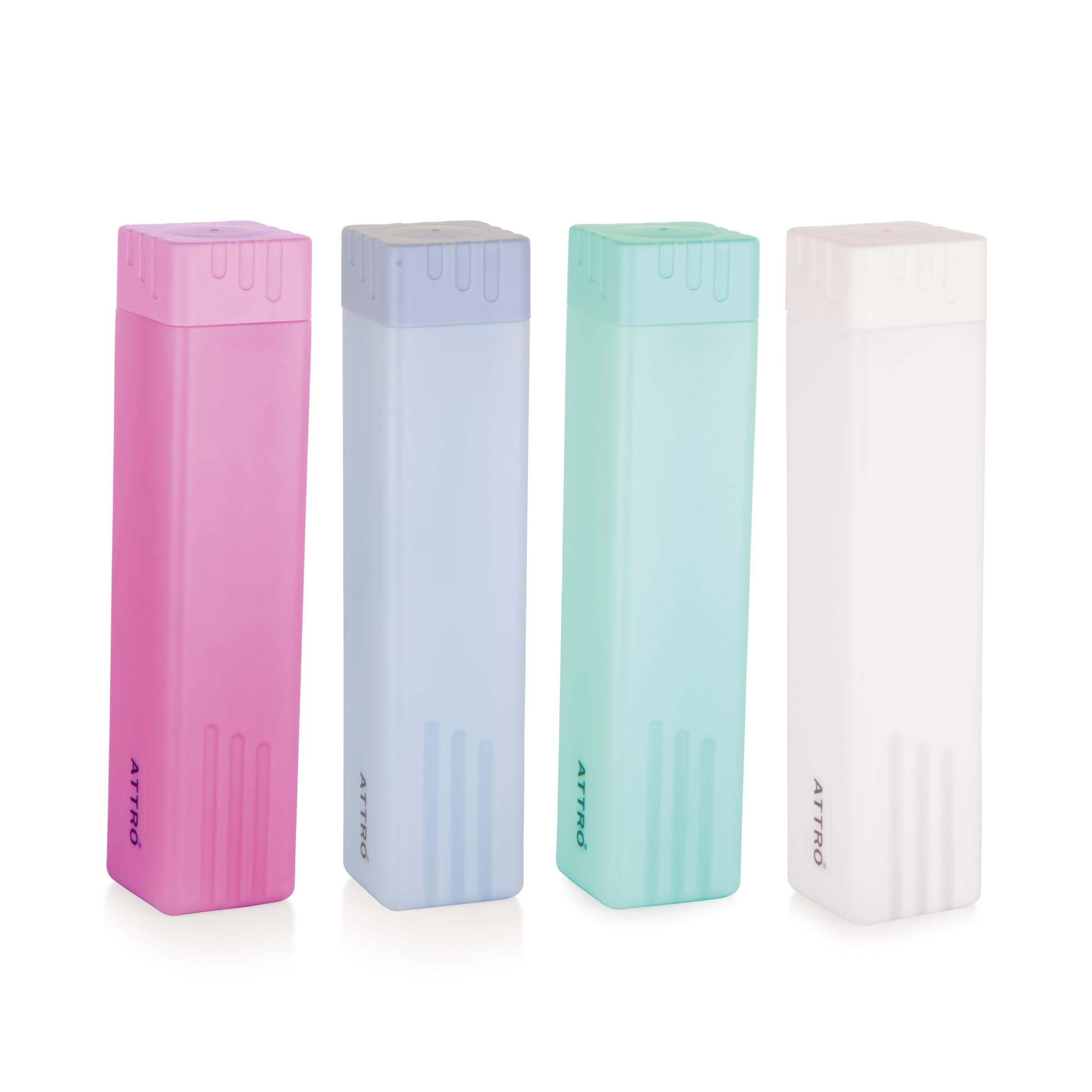 ATTRO Freezy 900ml Plastic Water Bottle - Compact & Sleek Square Fridge Bottle, BPA-Free, Leak-Proof, Freezer Safe, Break Proof,Occupies Less Space Set of 4 Assorted