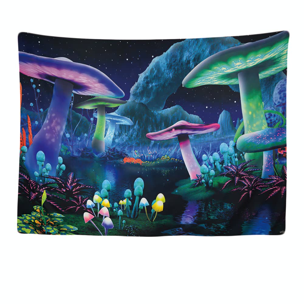 Ulticool, Mushrooms Psychedelic Tapestry XXL, 200 x 150 cm, Poster Wall Carpet Cloth Photo Wallpaper