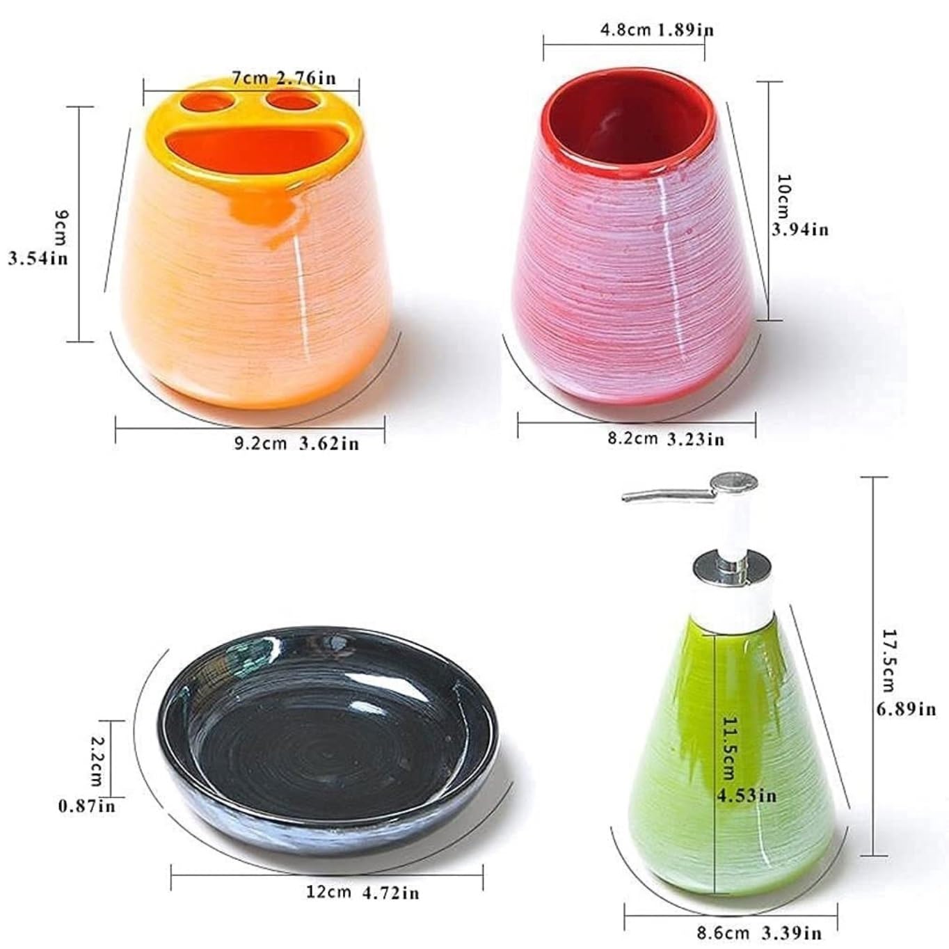 Decoracion Baño Encimera Baño Juego De 5 Accesorios De Baño De Cerámica, Incluye Soporte para Cepillo De Dientes, Jabonera Y Taza Utensilios Baño(Grün)