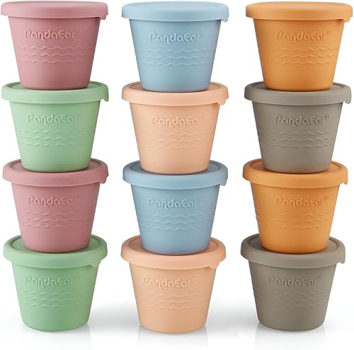 Miniatura 2 de PandaEar Paquete de 12 recipientes de silicona para almacenamiento de alimentos para bebés y 2 bandejas para congelador de alimentos para bebés