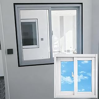 37x17in / 94x43cm Slide Tempered Utility Window, Replacement Windows for Home, with Screen and Glass, for Privacy and Ventilation, Custom Size Window White