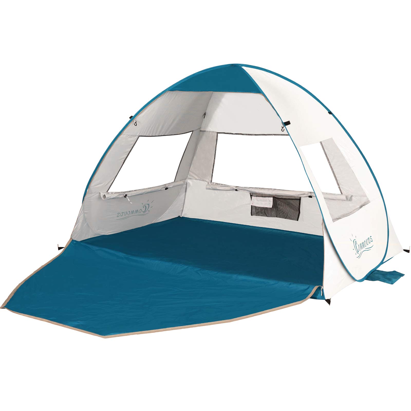 COMMOUDS Large Pop Up Beach Tent Beach Umbrella Automatic Sun Shelter Cabana Easy Set Up Light Weight Beach Canopy for 2-3 Person Anti-UV Portable Sunshade Beach Shade