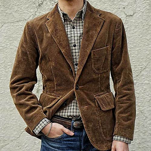 Vintage Basic Blazer for Men's,Men Notch Lapel Fitted Corduroy Sport Coat Suit Jacket Daily Casual Classic Blazers2