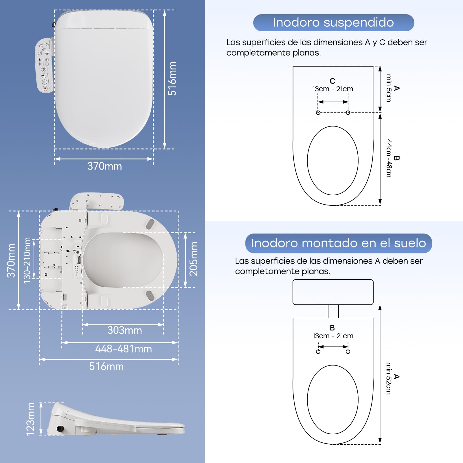 HOROW Asiento electrónico inteligente para bidé, asiento de inodoro con calefacción y control de temperatura, secadora integrada y luz nocturna, con filtro de agua, cierre suave y boquilla de